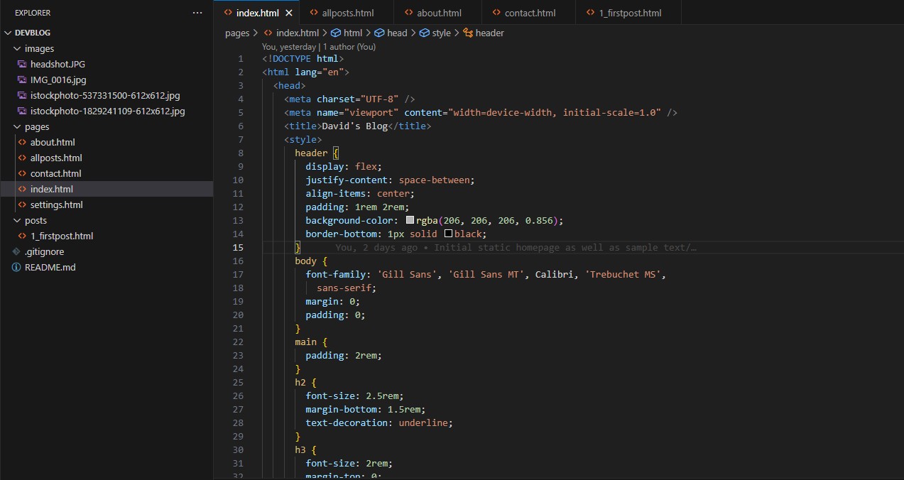 handwritten layout of website
